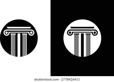 Classical greek column icon in circle with architecture classical building structure monument isolated construction heritage landmark ornament stability strength columnar architectural