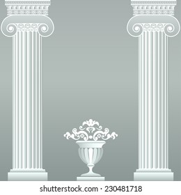 Classical greek or roman columns and vase. Vector illustration