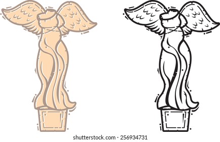 Classical Greek Winged Statue Vector Icon. Greek Inspired Icon Series.