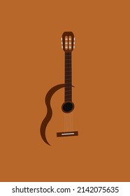 Classical guitar. Acoustic guitar. Vector illustration. Musical instrument, postcard 