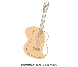 Classical guitar doodle style, hand drawn, line art. Vector illustration