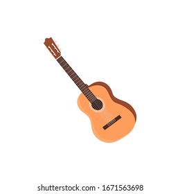 Classical Guitar. Flat Design Vector Illustration Of Hand Drawn Acoustic Guitar