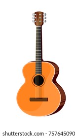 Classical Guitar. Flat Design Vector Illustration Of Hand Drawn Acoustic Guitar