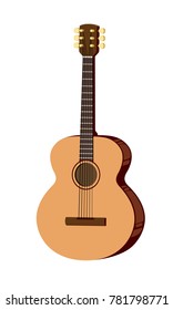 Classical Guitar. Flat Design Vector Illustration Of Hand Drawn Acoustic Guitar