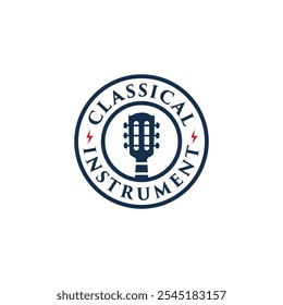 Classical Guitar Head Logo Design Suitable For Music Club,Guitarist,And Musician Symbol