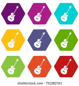 Classical guitar icon set many color hexahedron isolated on white vector illustration
