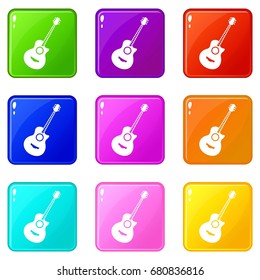 Classical guitar icons of 9 color set isolated vector illustration