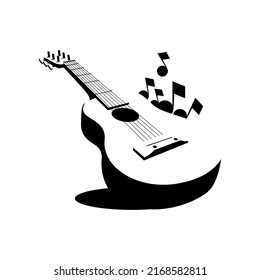 classical guitar illustration vector, acoustic guitar silhouette