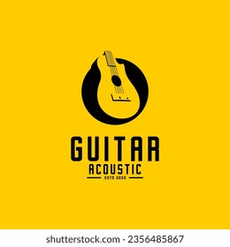 classical guitar illustration vector, acoustic guitar silhouette	