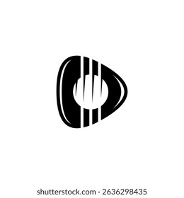 classical guitar logo with media play in flat vector design style