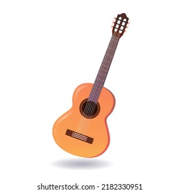 Classical guitar. Musical instrument in cartoon style. Stage entertainment equipment for musicians. Colorful vector art isolated on white background. 