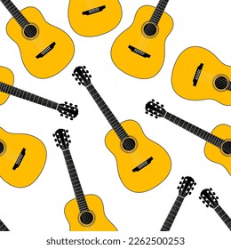 Classical guitars seamless vector pattern on a white background.
