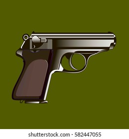 The classical gun on a green background. Vector illustration