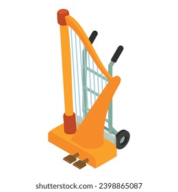 Classical harp icon isometric vector. Stringed music instrument on cargo trolley. Сargo transportation and delivery concept