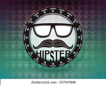 classical hipster badge on triangle spring colored background trendy vector abstract illustration with significant label 