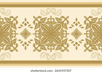 Classical Honor Grandiose Strong and Gentle Florals Border Pattern with Gold Shades on Beige Background. Sense of Luxury Style for Haute Couture work Design Mattress Sleeve Apparel Embroidery Lace Rug