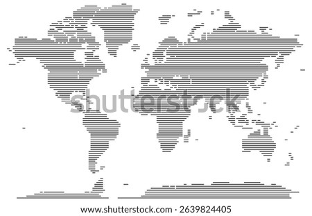 Classical horizontal line shape dotted world map feathering abstract country boundary. Horizontal line shape dotted map design of Earth showing a detailed outline of all major continents.