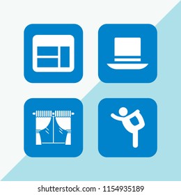classical icon. 4 classical set with curtain, frame, top hat and ballet vector icons for web and mobile app