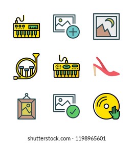 classical icon set. vector set about french horn, vinyl, piano and picture icons set.