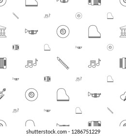 classical icons pattern seamless white background. Included editable line disc and music note, musical pipe, harmonic, trumpet, note icons. classical icons for web and mobile.