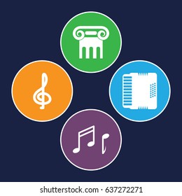 Classical icons set. set of 4 classical filled icons such as greek column, harmonic, note