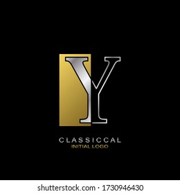 Classical Initial Letter Y logo icon, vector design concept rectangle geometric shape with outline letter logo gold and silver color.