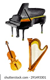 classical instruments in watercolor. vector illustration