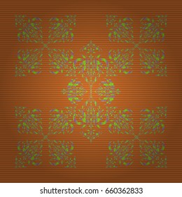 Classical invite sample seamless pattern with lace damask pattern. Laconic wedding card decorated with vector violet, orange and green ornament. Announcement card in a simple design.