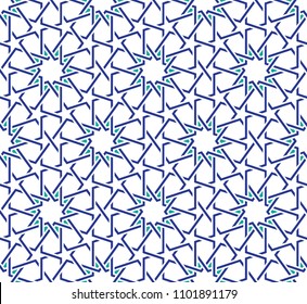 Classical Islamic seamless pattern, Moroccan style geometric tiles, hexagonal grid lines, intricate repeat background for web and print