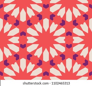 Classical Islamic seamless pattern, Moroccan style geometric tiles, hexagonal grid lines, intricate repeat background for web and print