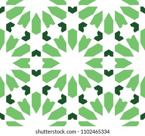 Classical Islamic seamless pattern, Moroccan style geometric tiles, hexagonal grid lines, intricate repeat background for web and print