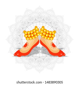 Classical or Kathakali Dancer foot activity illustration on white mandala pattern background.