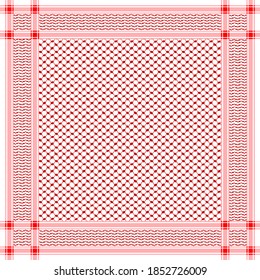 Classical keffiyeh vector pattern. Traditional Middle Eastern headdress. Arabic cotton scarf with houndstooth print and geometric motifs.