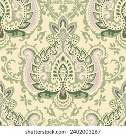 Classical luxury fashioned damask ornament, royal victorian texture for textile and wrapping. Exquisite floral baroque template. Seamless pattern, wallpaper or background print. Vector in flat style