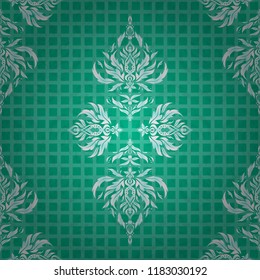 Classical luxury old fashioned damask ornament, royal victorian seamless texture for wallpapers, textile, wrapping. Exquisite doodle baroque template. Vector damask seamless pattern in green colors.