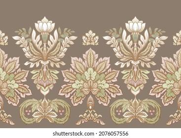 El lujoso y clásico adorno adamascado de estilo antiguo, barroco floral victoriano real. Patrón sin inconvenientes, fondo. Ilustración vectorial.