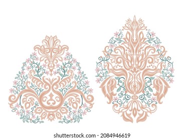 El lujoso y clásico adorno adamascado de estilo antiguo, barroco floral victoriano real. Imágenes prediseñadas, conjunto de elementos para la ilustración vectorial de diseño.