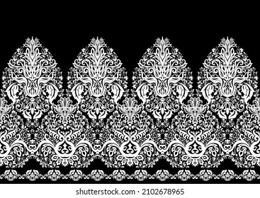 Classical Luxury Old Fashioned Damask Ornament, Royal Victorian Floral Baroque. Seamless Pattern, Background. Black And White Graphics. Vector Illustration.