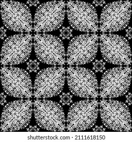 Classical luxury old fashioned damask ornament, royal victorian floral baroque. Seamless pattern, background. Black and white graphics. Vector illustration.