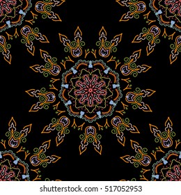 Classical luxury old fashioned damask ornament. Exquisite floral baroque template in orange and green colors. Royal victorian pattern for wallpapers, textile, wrapping. Vector damask seamless pattern.