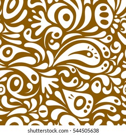 Classical luxury old fashioned damask ornament, royal victorian seamless texture for printing, textile, wrapping. Exquisite baroque template. Vector damask seamless pattern in white and brown doodles.