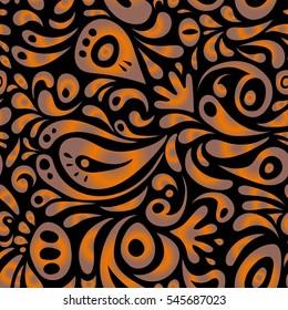 Classical luxury old fashioned damask ornament, royal victorian seamless texture for wallpapers, textile, wrapping. Exquisite baroque sketch. Vector damask seamless pattern in beige and orange colors.
