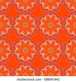 Classical luxury old fashioned damask ornament, royal victorian seamless texture for wallpapers, textile, wrapping. Exquisite baroque template in pink and orange colors. Vector damask seamless pattern