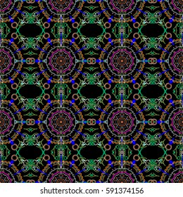 Classical luxury old fashioned damask ornament, royal victorian seamless texture for printing, textile, wrapping. Exquisite baroque template. Vector damask seamless pattern in green and blue colors.