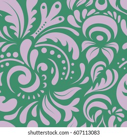 Classical luxury old fashioned damask ornament, royal victorian seamless texture for printing, textile, wrapping. Exquisite doodle template. Vector damask seamless pattern in green and neutral colors.