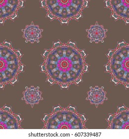 Classical luxury old fashioned damask ornament, royal victorian seamless texture for flyers, textile, wrapping. Exquisite baroque template. Vector damask seamless pattern in pink, blue and red colors.
