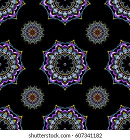Classical luxury old fashioned ornament, royal victorian seamless texture for textile, wrapping. Vector damask seamless pattern. Exquisite baroque template in green, violet and blue colors.