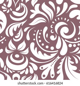 Classical luxury old fashioned ornament, royal victorian seamless texture for fabric, textile, wrapping. Exquisite doodle baroque template in white and pink colors. Vector damask seamless pattern.
