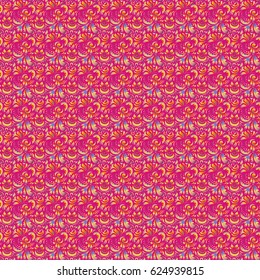 Classical luxury old fashioned ornament, royal victorian seamless texture for wallpapers, textile, wrapping. Exquisite template in magenta, yellow and orange colors. Vector damask seamless pattern.