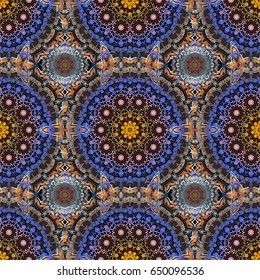 Classical luxury old fashioned ornament, royal victorian seamless texture for fabric, textile, wrapping. Exquisite baroque template. Vector damask seamless pattern in yellow, blue and orange colors.